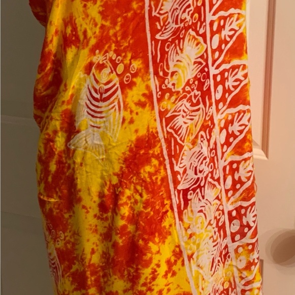 Bikini Top & Long Sarong Wrap Skirt, One Size, Orange, White & Yellow Color, EUC - Picture 9 of 10